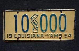 1954 LOUISIANA - YAMS Pelican License Plate # 10000 - Picture 1 of 4