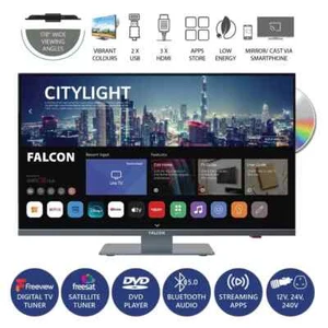 Falcon 22″ WebOS SMART Camping TV – 12v/24v/240v Integrated DVD Player - Picture 1 of 8