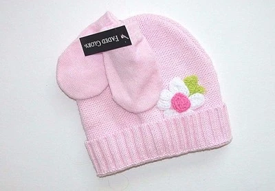 Новый с Ярлыками новый розовый выцветший славы шляпа Mitten комплект цветок девочка вязаный младенца/ребенка ясельного возраста зима - Изображение 1 из 2