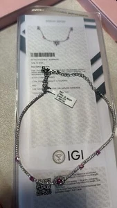 IGI 6.94 CT Oval Cut Pink Sapphire & Natural Diamond Necklace 14k White Gold - Picture 1 of 3