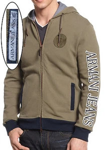 Neu mit Etikett Armani Jeans Zwei-Wege-Hoodie mit durchgehendem Reißverschluss Leder-Reißverschluss schmale Passform Jacke - Bild 1 von 10