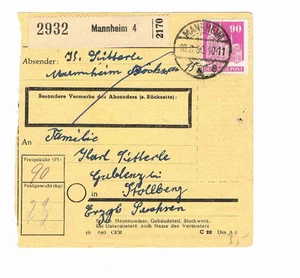 Bi Zone Structures Michel Number 96 Ef Wg on Parcel Registration Card IN The SBZ - Picture 1 of 1