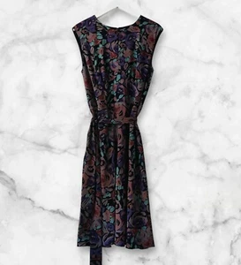Lauren Ralph Lauren Dress Belted Floral Crepe Cap Sleeves Midi Lined Sz 14 - Picture 1 of 10