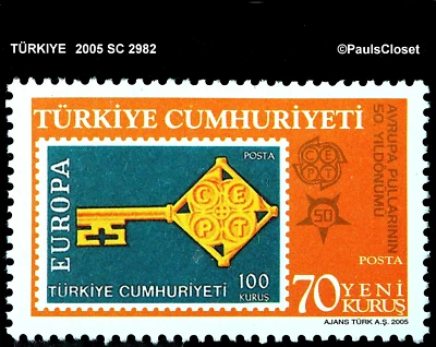 TÜRKIYE 2005 SC 2982 EUROPA 50 ANIVERSARIO, 70k COMO NUEVO SIN GOMA FINA/MUY FINA Foto 1 de 2