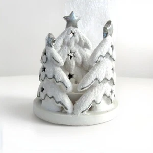 Snow Covered Trees Votive Tealight Resin 5”x5” Candle Holder - Picture 1 of 9