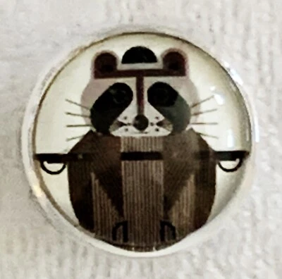 Charley Harper Raccoon Varmint Nocturnal Bandit 1" Glass Sewing Button CP303 - Image 1 of 2
