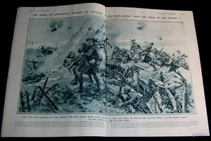 HIGHLANDERS SCOTTISH BAGPIPES ART 1916 WORLD WAR I + LOOP-DE-LOOP ITALIAN TROOPS - Picture 1 of 3