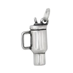 Tumbler Travel Coffee Mug with Straw Drink to Go 3D 925 Sterling Silver Charm