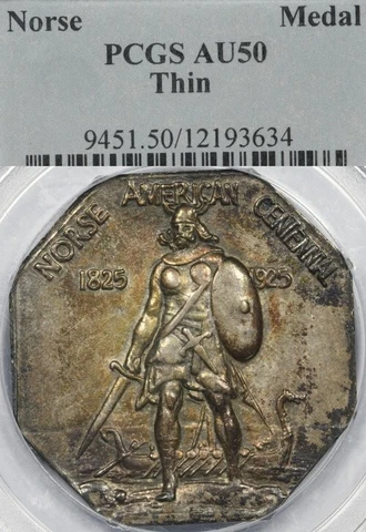 1925 PCGS AU50 Thin Norse American Medal Silver Commemorative Cover