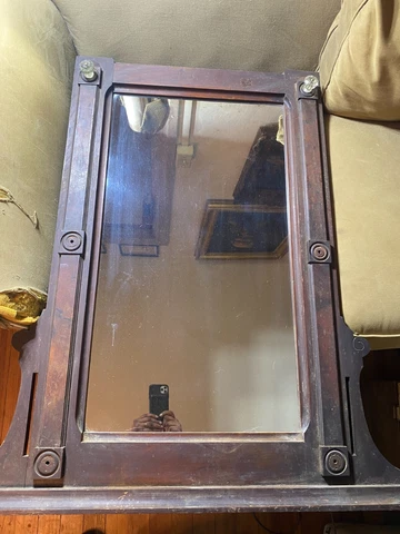 Large Antique Wood Framed Wall Mirror  - 34.5" Wide x 40.0" tall x 3.5" Deep Cover