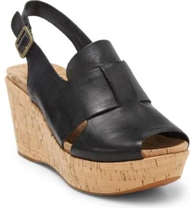 Kork-Ease Alex Slingback Platform Wedge Leather Sandal in Black 10 - Picture 1 of 5
