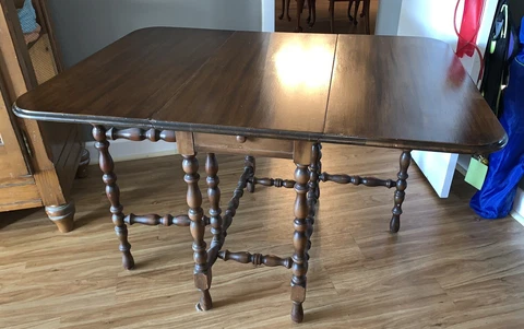 Antique William Mary 1800s Drop Leaf Gate Leg Table Hand turned Legs Mahogany Cover