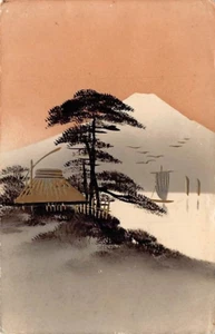 Postal FX: Pintura japonesa de paisaje marino con adornos metálicos, publicada en 1912, JAPÓN - Imagen 1 de 3