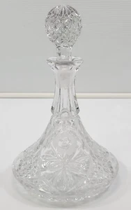 MM) Vintage Clear Cut Glass Round Decanter Bottle w/ Stopper Set Liquor Wine - Picture 1 of 12