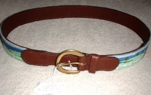 Ladies Leather & Needlepoint Horse Farm Handmade Belt Size Small 29" - 33" MZC - Picture 1 of 5