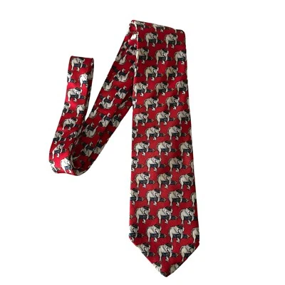 Gravata masculina Brooks Brothers elefante com estampa de tacos de golfe vermelha 100% seda - Imagem 1 de 4