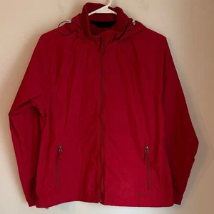 L.L. Bean Windbreaker Rain Light Jacket Hooded red Nylon Women's Size Small EUC - Picture 1 of 7