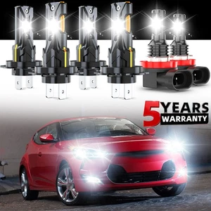 For 2012-2015 2016 2017 Hyundai Veloster 6x LED Headlight + Fog Bulb Bright Lamp - Picture 1 of 18