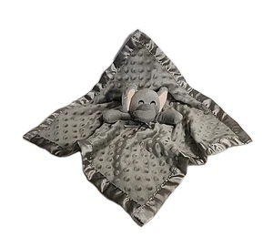 Pro Goleem Gray Elephant Lovey Security Blanket Minky Dot Satin - Picture 1 of 3
