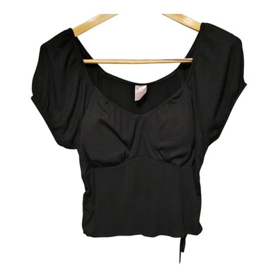 No Boundaries Babydoll Top Womens XL Black Ribbed Padded Fairy Grunge Festival - Image 1 of 4