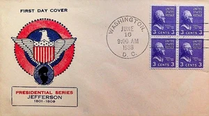 FDC #807-21, 6/16/1938, D.C. HARVEY NEARE CACHET w/BLOCK of 4 - Picture 1 of 2