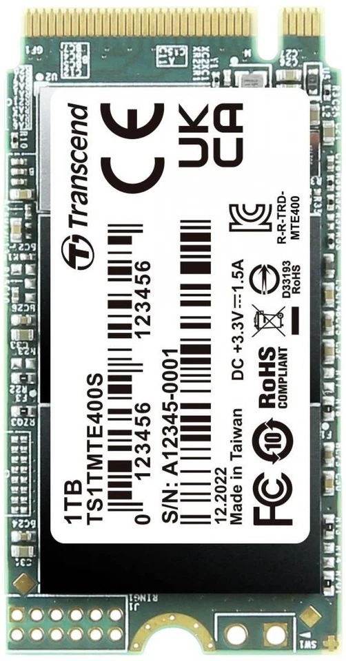 Transcend MTE400S, M.2 NVMe SSD, PCIe 3.0 x4, 2242, 1TB - Bild 1 von 3