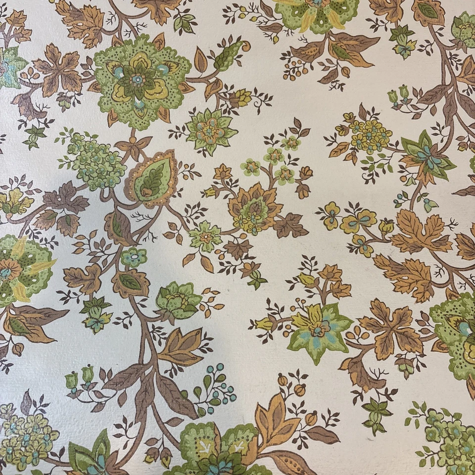 Papel de parede vintage década de 1970 planta pendurada flores florais rolos duplos conjunto de 2 verdes - Imagem 1 de 4