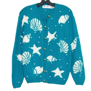 Vintage Adleraugen Strickjacke Küste Maritim Landhaus Strand Neuheit blau Large - Bild 1 von 8