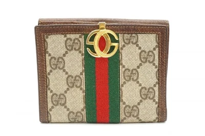 Gucci Vintage Jerez Line Cartera Plegable Logo Gg Más PVC Cuero Marrón 4438k - Imagen 1 de 4