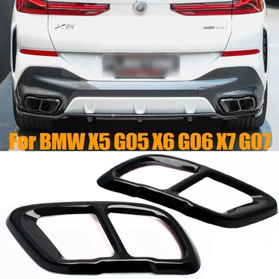 Dual Exit M Sport Tailpipe Exhaust Tips Black For BMW X5 X6 X7 M50 M60 2019-2023 - Image 1 of 4