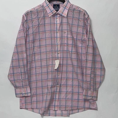 Stafford Men Travel Preformance Plaid Long Sleeve Dress Shirt Pink Size 18 34-35 - Image 1 of 4