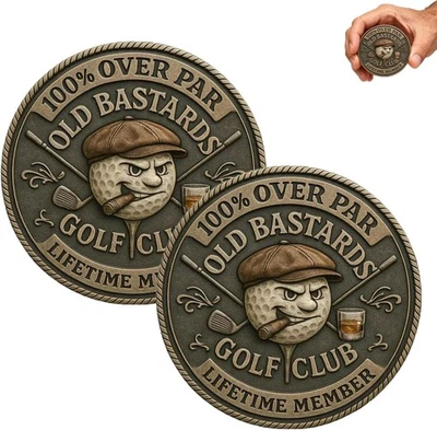 2pcs Over Par Old Bastards Golf Coin, Funny Golf Challenge Coin Whiskey Design - Image 1 of 4