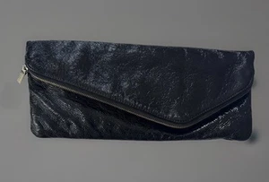 Hobo International Black Leather Magnetic & Zip Close Envelope Fold Over Clutch - Picture 1 of 13