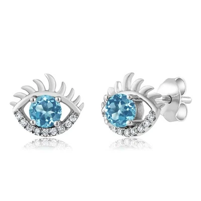 925 Sterling Silver Swiss Blue Topaz Eye Earrings For Women (1.22 Cttw, - Image 1 of 2