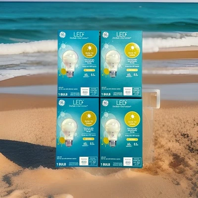 4x GE LED+ Dusk to Dawn A19 LED Soft White Light Bulbs Auto On/Off Outdoor Light - Image 1 of 4