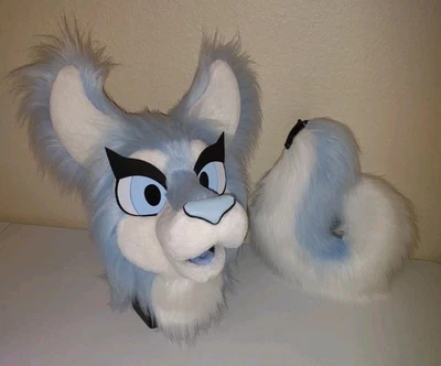 Traje de piel de husky azul bebé disfraz de animal parcial mascota cabeza y cola Foto 1 de 4