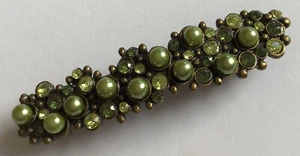 A Green Pearl And Diamanté Metal Barrette Hair Clip - Picture 1 of 3