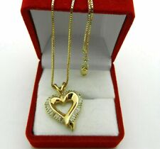 14k Yellow Gold Plated 1Ct  Lab Created Baguette Diamond Heart Pendant Necklace