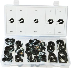 HT 3734 Set of (42) Assorted Zinc-plated Steel Clamps with Rubber Insulation - Picture 1 of 2