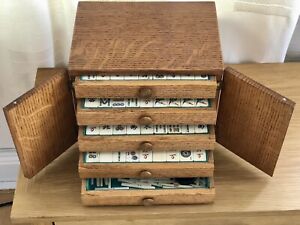 Vintage Antique Mah Jong Complete Set Bamboo Bone 1920-30s Wood Cabinet Case Box