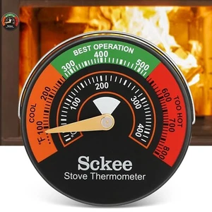 Holzofen Thermometer Magnet Ofenrohr Thermometer mit großem Zifferblatt, Holzmaser - Bild 1 von 7