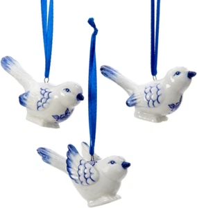 J7706 Porcelain Delft Blue Bird Ornaments,Blue,White, (Set of 3) - Picture 1 of 12