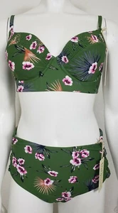 NEW Tori Praver Womens Swimwear Size Large 2 Piece Green Floral Hawaiian Bikini - Picture 1 of 8