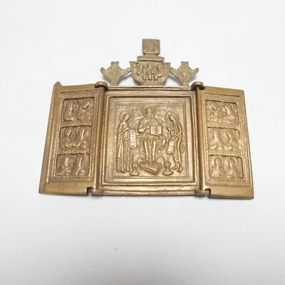 Antique 19 20 siècle ancien icône russe Orthodoxe bronze - Photo 1/4