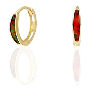 14K Yellow Gold Black Fire Opal Baby Huggie Hoop Earrings 0.4″ - Picture 1 of 1