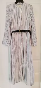 Michael Kors Striped Button-Down Lined Midi Maxi Dress with Belt - Picture 1 of 20