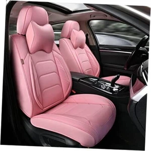 Pink Car Seat Covers Breathable Leather Automotive Front Front Pair Cute Pink - Picture 1 of 7