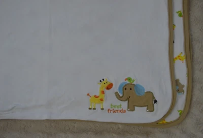 Just One Year by Carter's Best Friends Baby Blanket Giraffe Elephant White Tan - Image 1 of 4