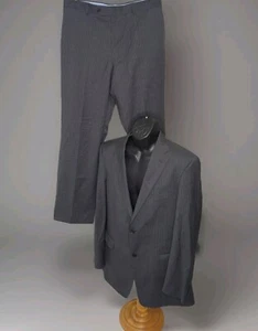 Tommy Hilfiger Suit 2 Piece Set Men Jacket 40 41L Gray Pinstripe Wool Pant 34x32 - Picture 1 of 12