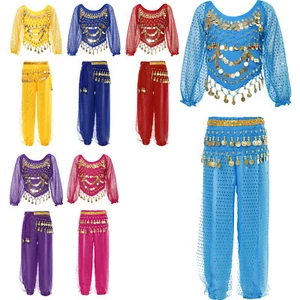 Kids Girls Crop Top With Pants Harem Costume Belly Dance Dancewear Performance - Picture 1 of 72